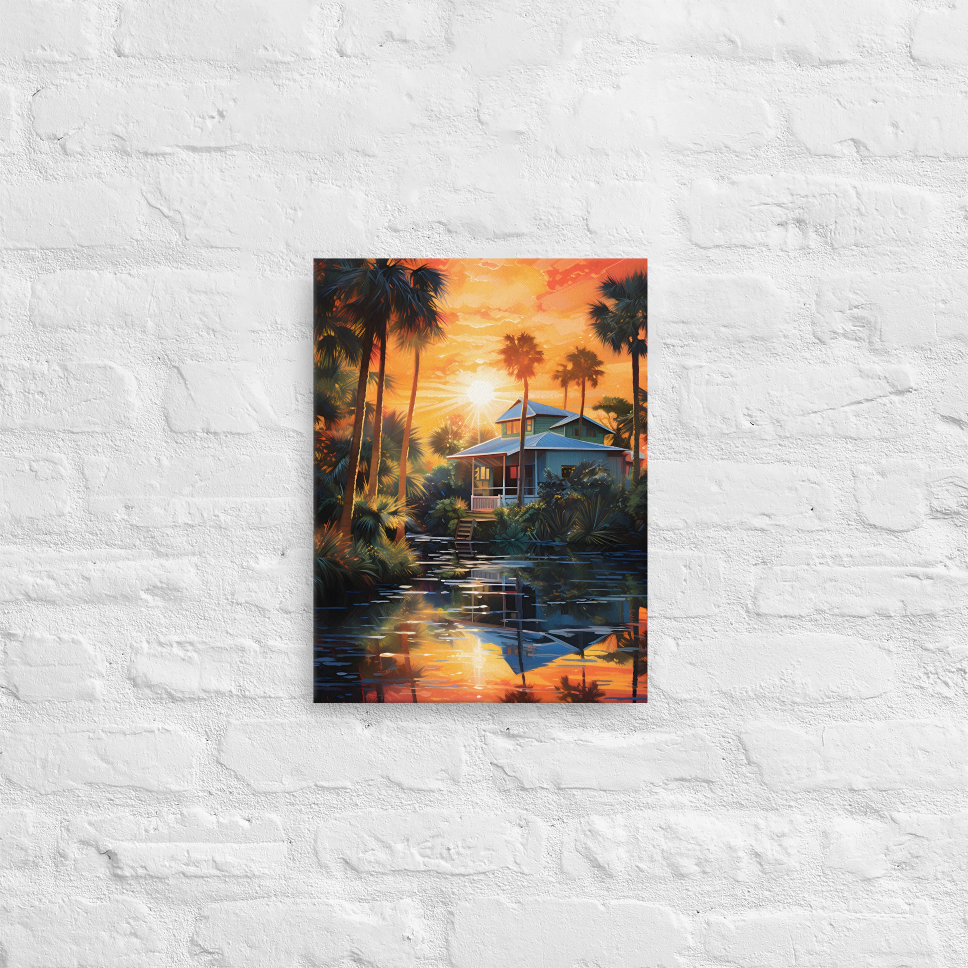 Florida Home at Sunset Canvas Print 12x16