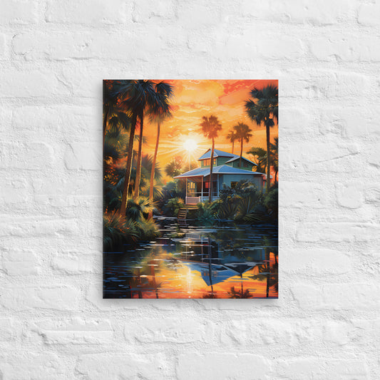 Florida Home at Sunset Thin Canvas Print 16x20