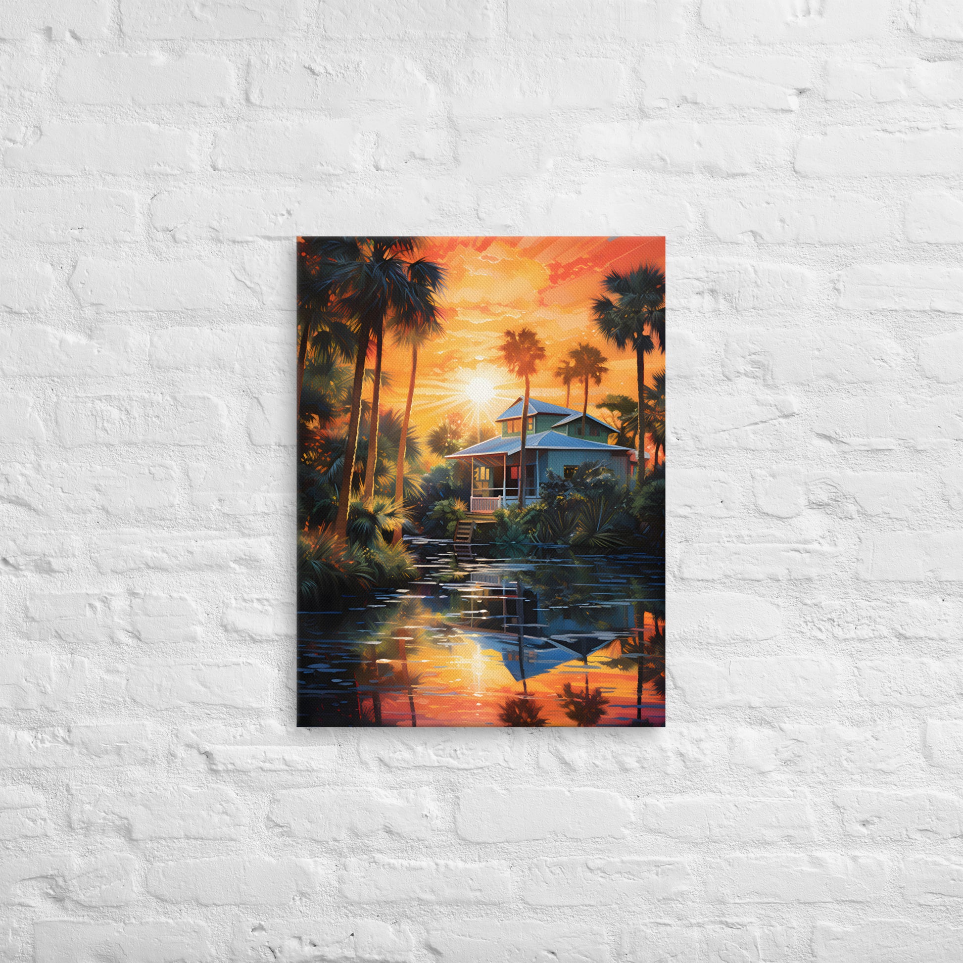 Florida Home at Sunset, Thin Canvas Print 18x24