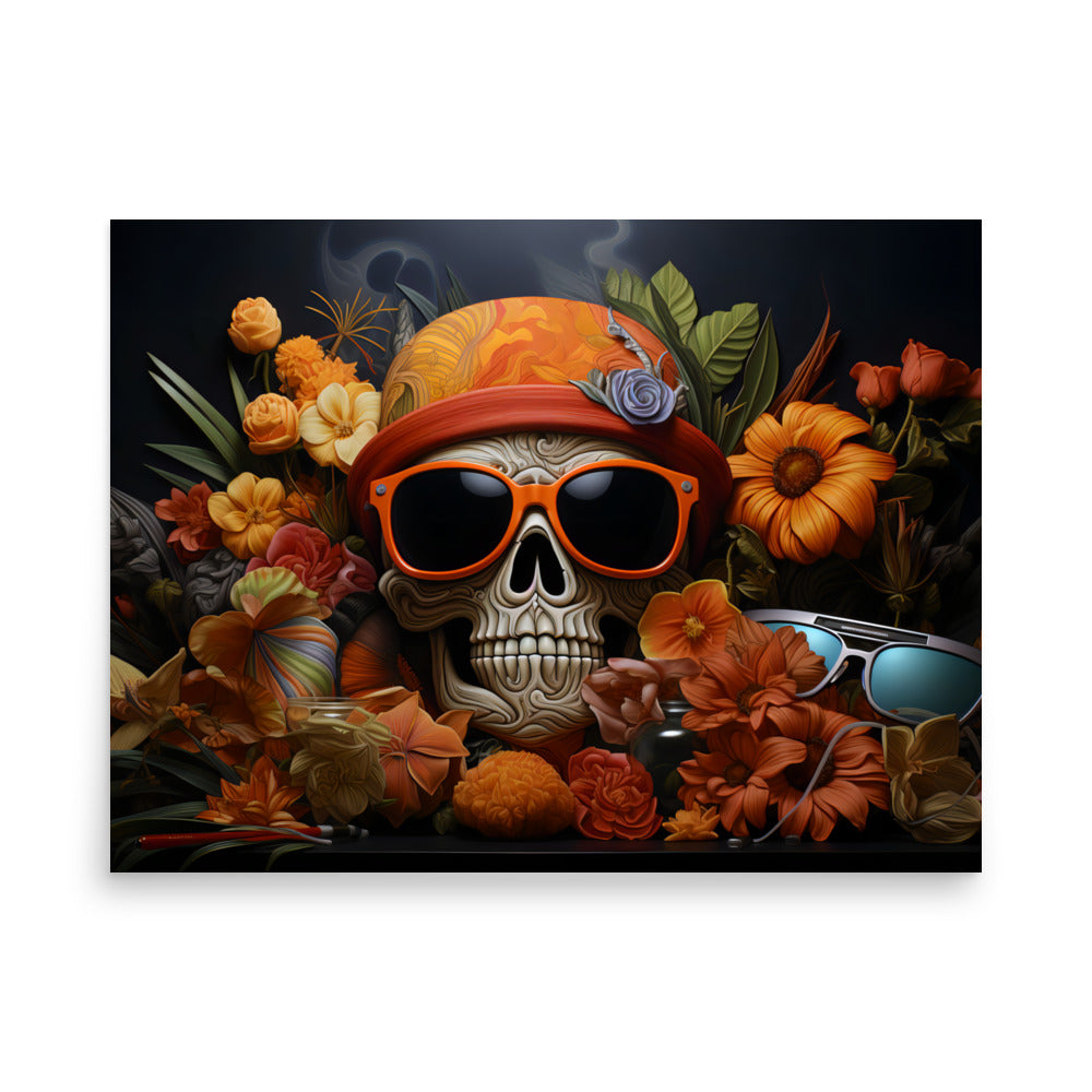 AI ART FloridaStylez Skull and Flowers Poster 18x24