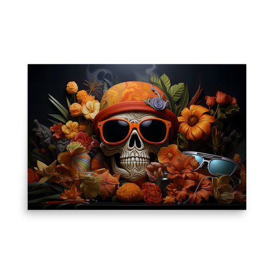 Skull and Flowers AI ART Poster